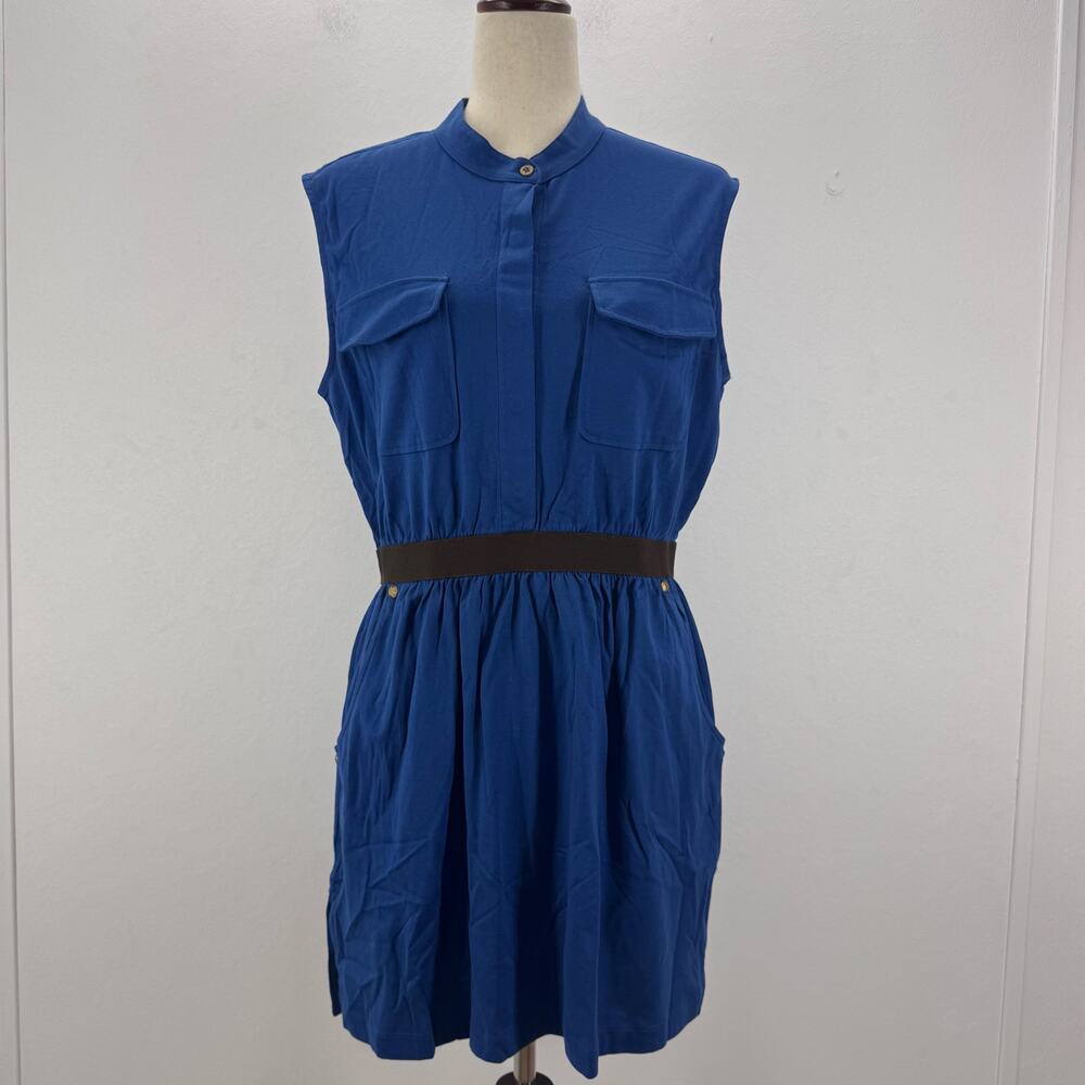 NWT Joan Vass Women's Pocket Tunic Dress Persian Blue Cotton size 2/12-14 Preppy